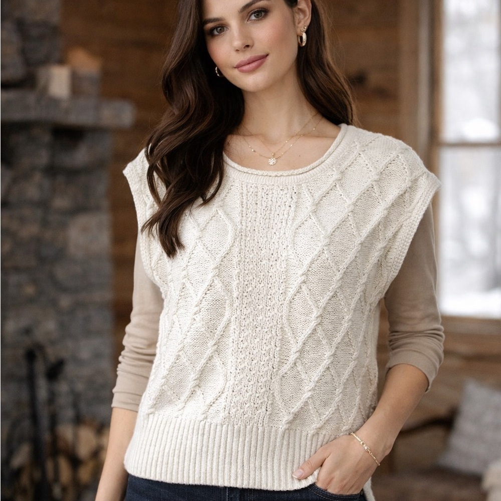 Rachel Zoe Ivory Cable Knit Sweater Vest Women’s XS | Fisherman Anglercore